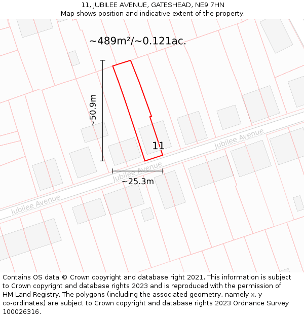 11, JUBILEE AVENUE, GATESHEAD, NE9 7HN: Plot and title map