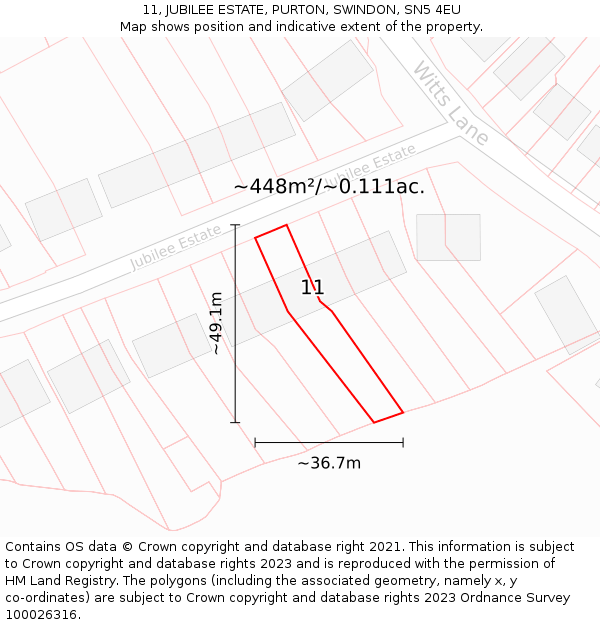 11, JUBILEE ESTATE, PURTON, SWINDON, SN5 4EU: Plot and title map