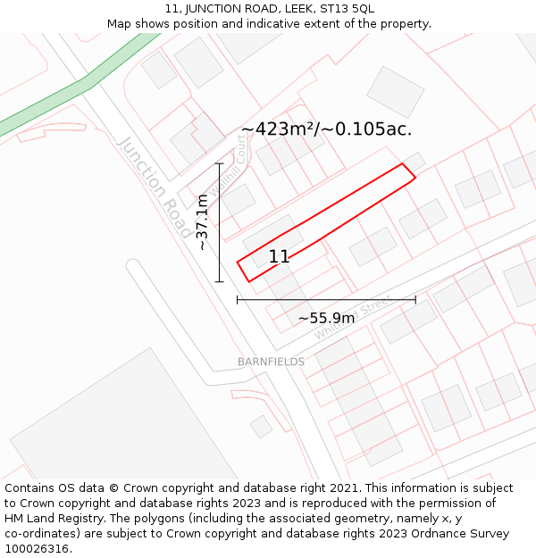 11, JUNCTION ROAD, LEEK, ST13 5QL: Plot and title map