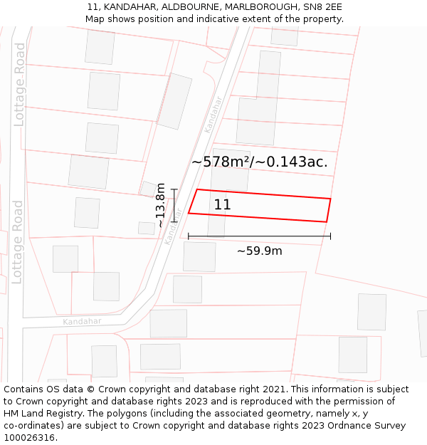 11, KANDAHAR, ALDBOURNE, MARLBOROUGH, SN8 2EE: Plot and title map