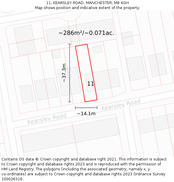 11, KEARSLEY ROAD, MANCHESTER, M8 4GH: Plot and title map