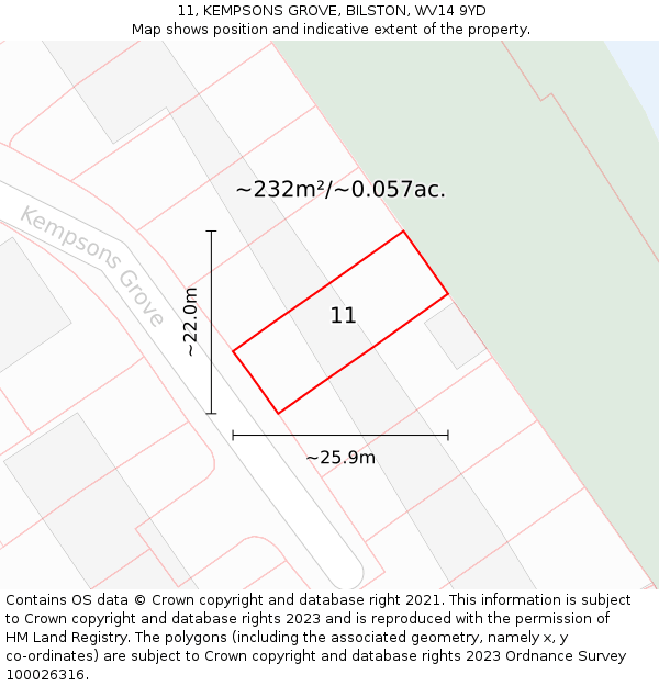 11, KEMPSONS GROVE, BILSTON, WV14 9YD: Plot and title map