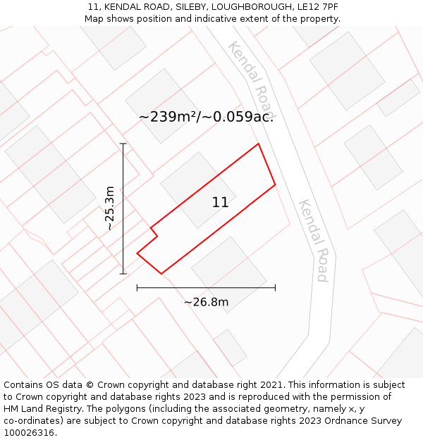 11, KENDAL ROAD, SILEBY, LOUGHBOROUGH, LE12 7PF: Plot and title map