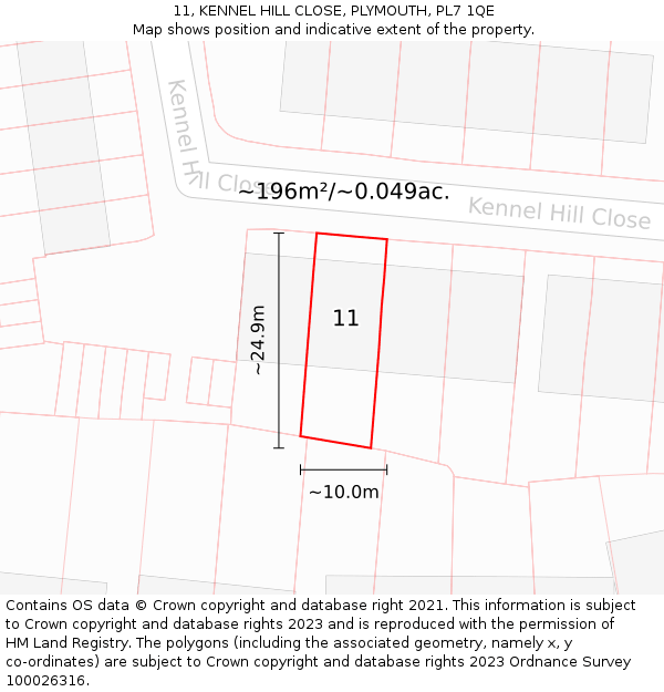 11, KENNEL HILL CLOSE, PLYMOUTH, PL7 1QE: Plot and title map