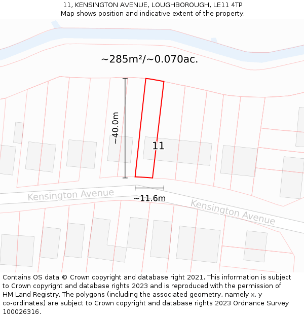 11, KENSINGTON AVENUE, LOUGHBOROUGH, LE11 4TP: Plot and title map