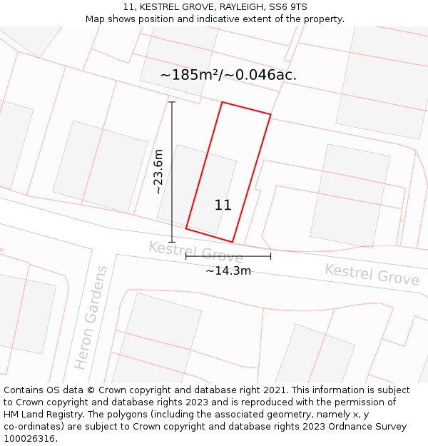 11, KESTREL GROVE, RAYLEIGH, SS6 9TS: Plot and title map