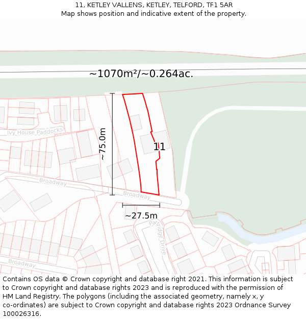 11, KETLEY VALLENS, KETLEY, TELFORD, TF1 5AR: Plot and title map