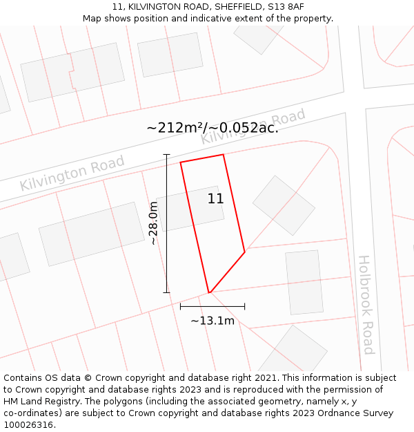 11, KILVINGTON ROAD, SHEFFIELD, S13 8AF: Plot and title map