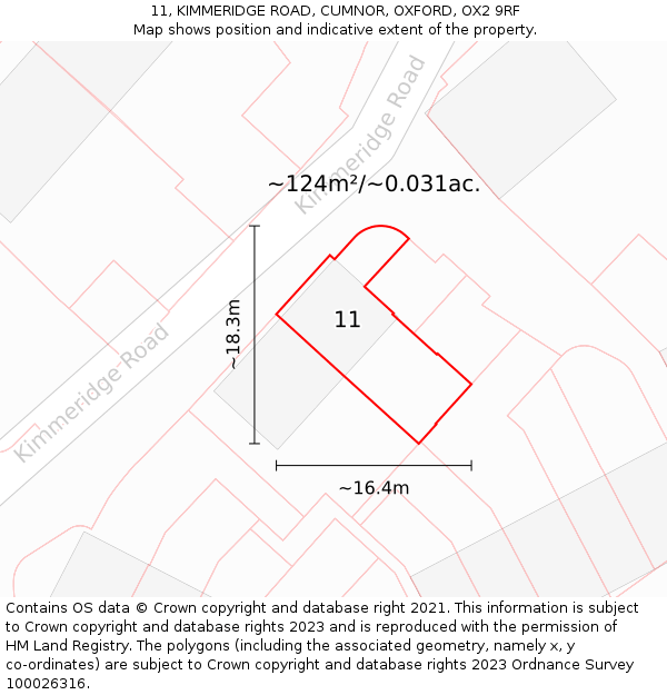 11, KIMMERIDGE ROAD, CUMNOR, OXFORD, OX2 9RF: Plot and title map