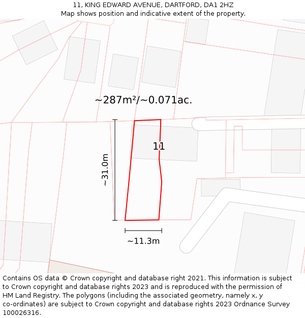 11, KING EDWARD AVENUE, DARTFORD, DA1 2HZ: Plot and title map