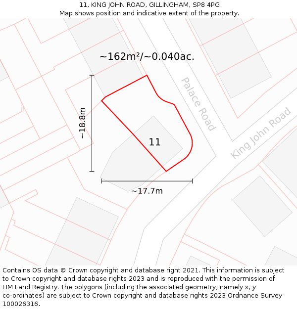 11, KING JOHN ROAD, GILLINGHAM, SP8 4PG: Plot and title map