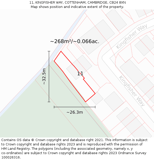 11, KINGFISHER WAY, COTTENHAM, CAMBRIDGE, CB24 8XN: Plot and title map