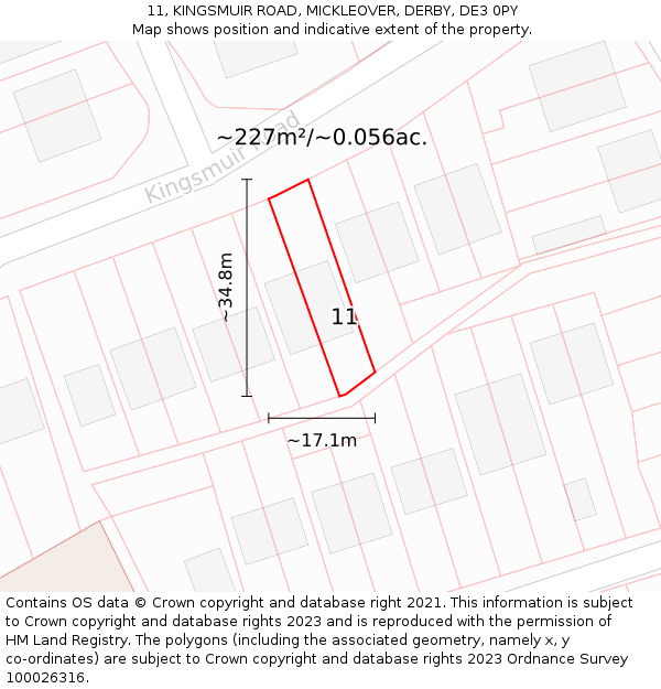 11, KINGSMUIR ROAD, MICKLEOVER, DERBY, DE3 0PY: Plot and title map