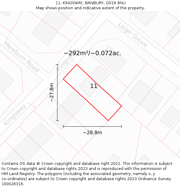 11, KINGSWAY, BANBURY, OX16 9NU: Plot and title map