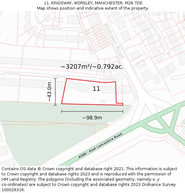 11, KINGSWAY, WORSLEY, MANCHESTER, M28 7DE: Plot and title map