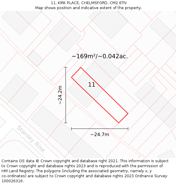 11, KIRK PLACE, CHELMSFORD, CM2 6TN: Plot and title map