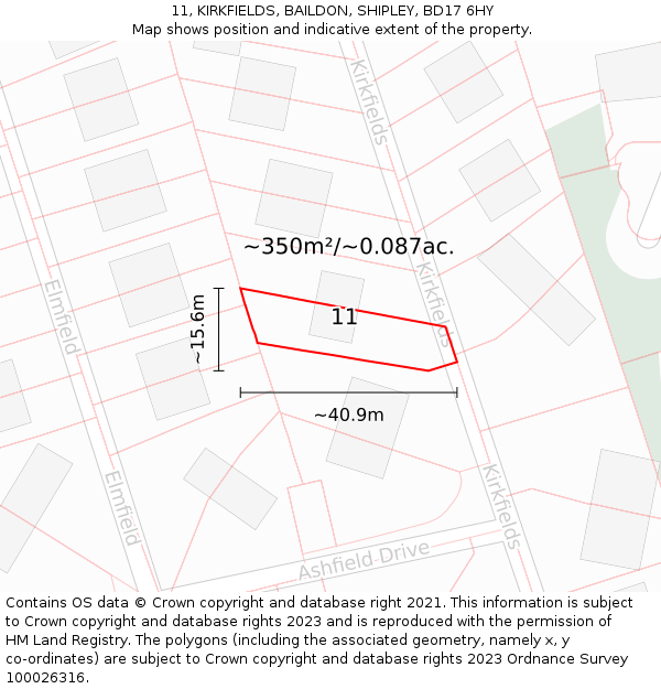 11, KIRKFIELDS, BAILDON, SHIPLEY, BD17 6HY: Plot and title map