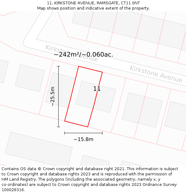 11, KIRKSTONE AVENUE, RAMSGATE, CT11 0NT: Plot and title map