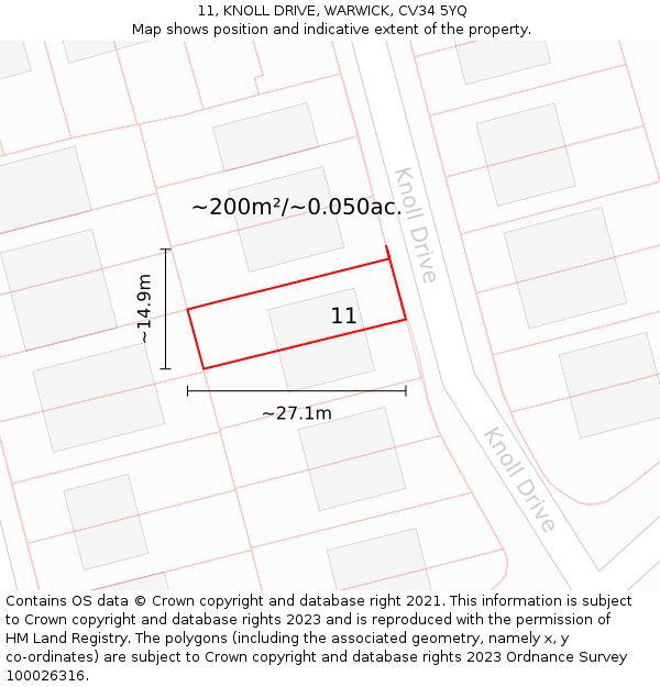 11, KNOLL DRIVE, WARWICK, CV34 5YQ: Plot and title map