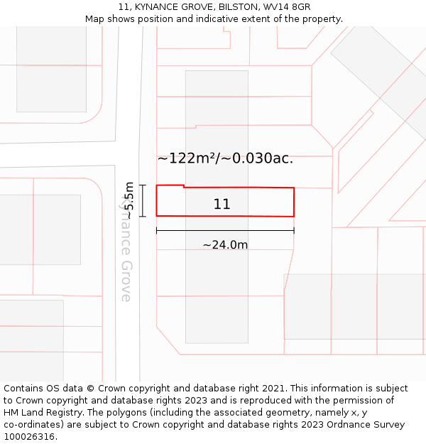 11, KYNANCE GROVE, BILSTON, WV14 8GR: Plot and title map