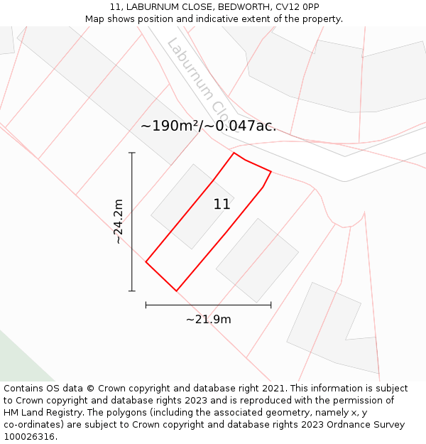11, LABURNUM CLOSE, BEDWORTH, CV12 0PP: Plot and title map