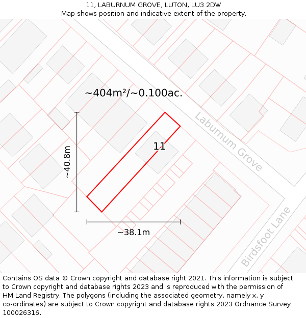 11, LABURNUM GROVE, LUTON, LU3 2DW: Plot and title map