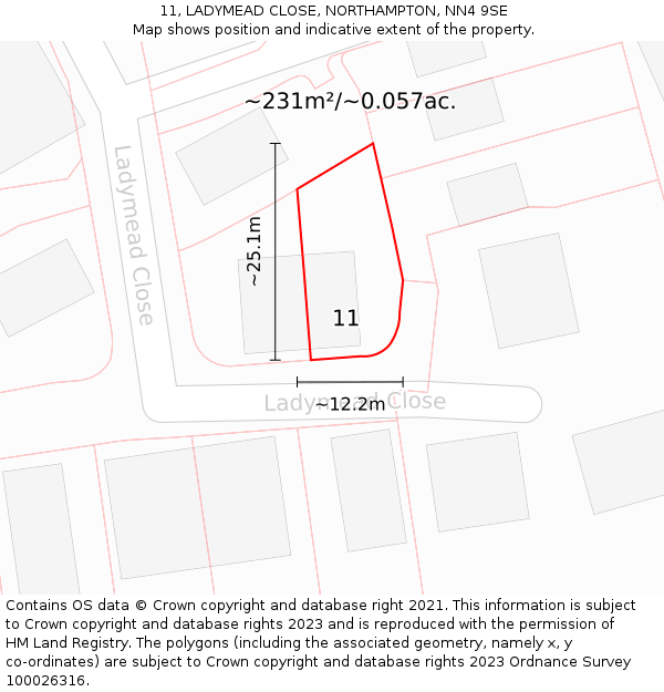 11, LADYMEAD CLOSE, NORTHAMPTON, NN4 9SE: Plot and title map