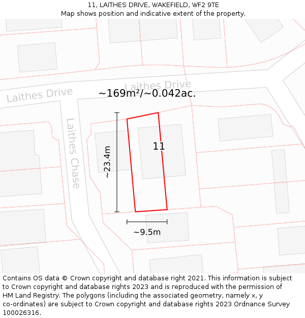 11, LAITHES DRIVE, WAKEFIELD, WF2 9TE: Plot and title map