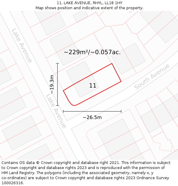 11, LAKE AVENUE, RHYL, LL18 1HY: Plot and title map