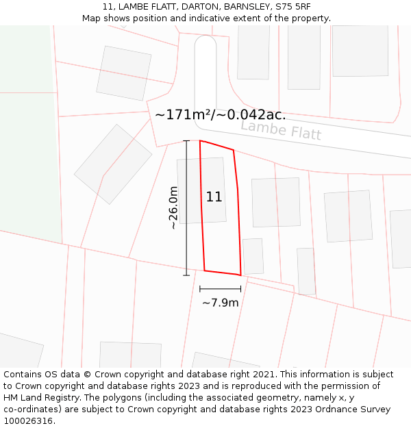 11, LAMBE FLATT, DARTON, BARNSLEY, S75 5RF: Plot and title map