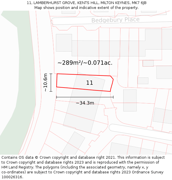 11, LAMBERHURST GROVE, KENTS HILL, MILTON KEYNES, MK7 6JB: Plot and title map