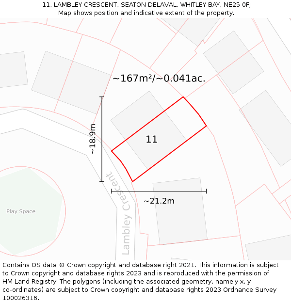 11, LAMBLEY CRESCENT, SEATON DELAVAL, WHITLEY BAY, NE25 0FJ: Plot and title map