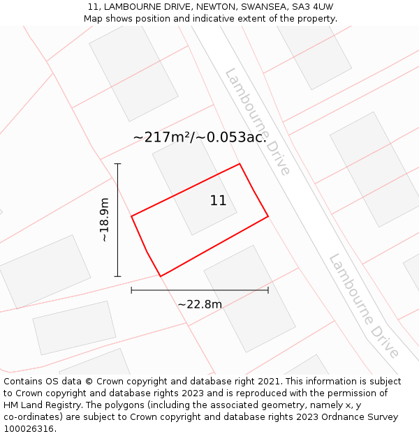 11, LAMBOURNE DRIVE, NEWTON, SWANSEA, SA3 4UW: Plot and title map