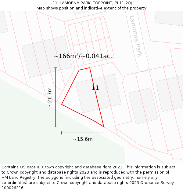 11, LAMORNA PARK, TORPOINT, PL11 2QJ: Plot and title map