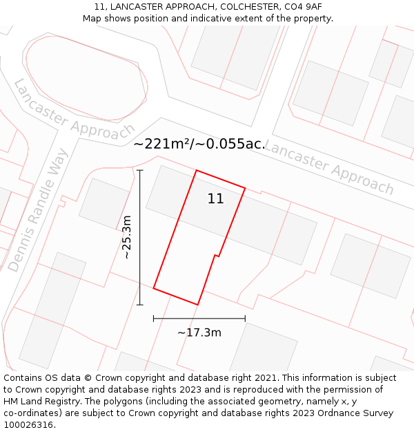 11, LANCASTER APPROACH, COLCHESTER, CO4 9AF: Plot and title map