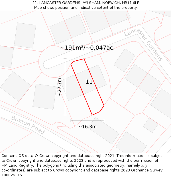 11, LANCASTER GARDENS, AYLSHAM, NORWICH, NR11 6LB: Plot and title map