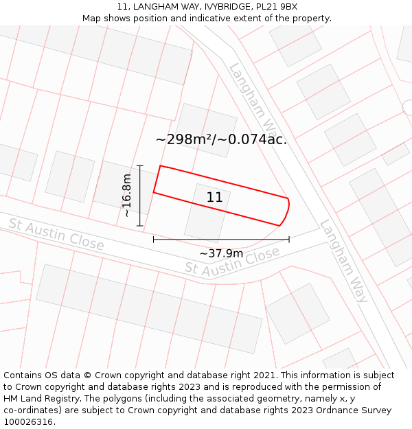 11, LANGHAM WAY, IVYBRIDGE, PL21 9BX: Plot and title map