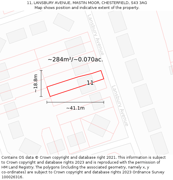 11, LANSBURY AVENUE, MASTIN MOOR, CHESTERFIELD, S43 3AG: Plot and title map