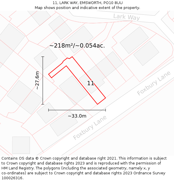 11, LARK WAY, EMSWORTH, PO10 8UU: Plot and title map