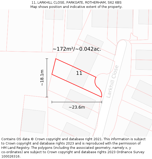 11, LARKHILL CLOSE, PARKGATE, ROTHERHAM, S62 6BS: Plot and title map