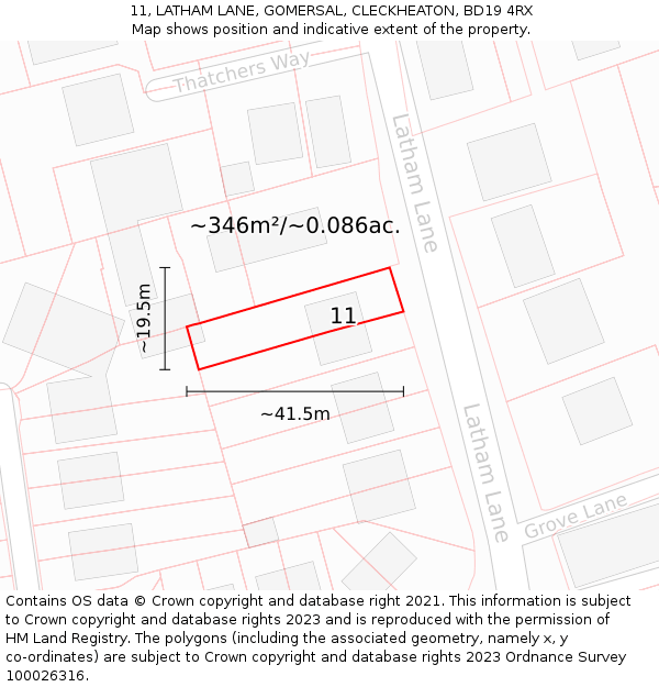 11, LATHAM LANE, GOMERSAL, CLECKHEATON, BD19 4RX: Plot and title map