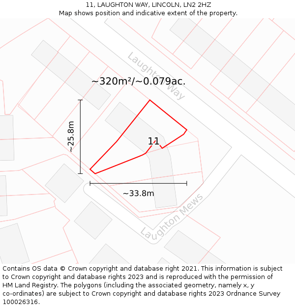 11, LAUGHTON WAY, LINCOLN, LN2 2HZ: Plot and title map