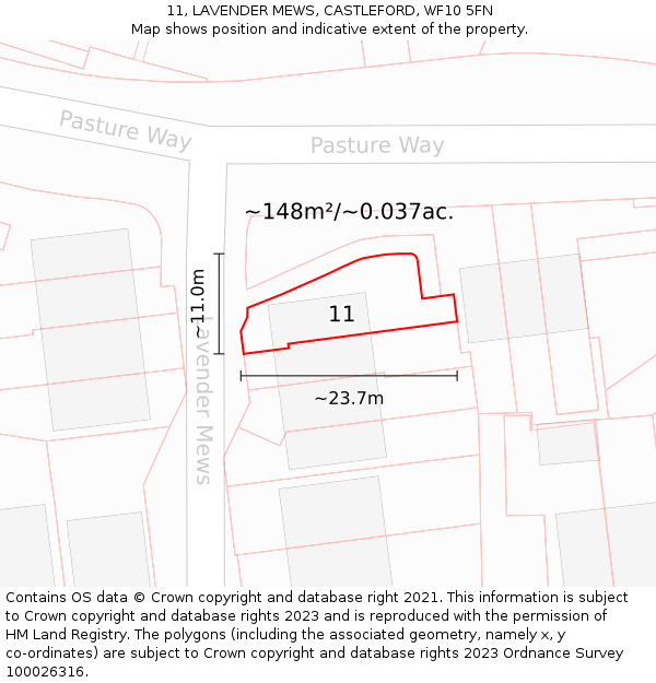 11, LAVENDER MEWS, CASTLEFORD, WF10 5FN: Plot and title map