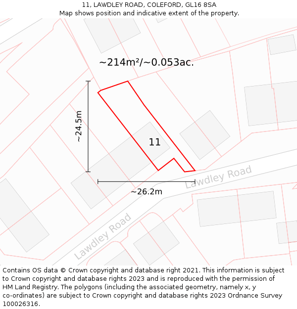 11, LAWDLEY ROAD, COLEFORD, GL16 8SA: Plot and title map