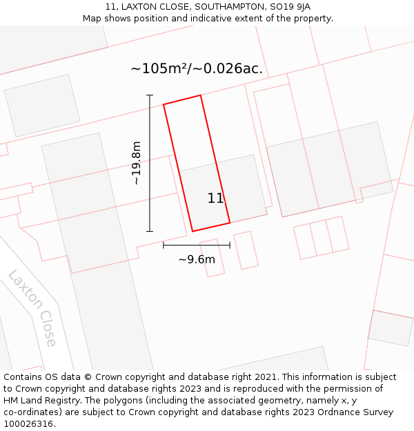 11, LAXTON CLOSE, SOUTHAMPTON, SO19 9JA: Plot and title map