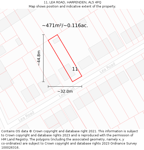 11, LEA ROAD, HARPENDEN, AL5 4PQ: Plot and title map