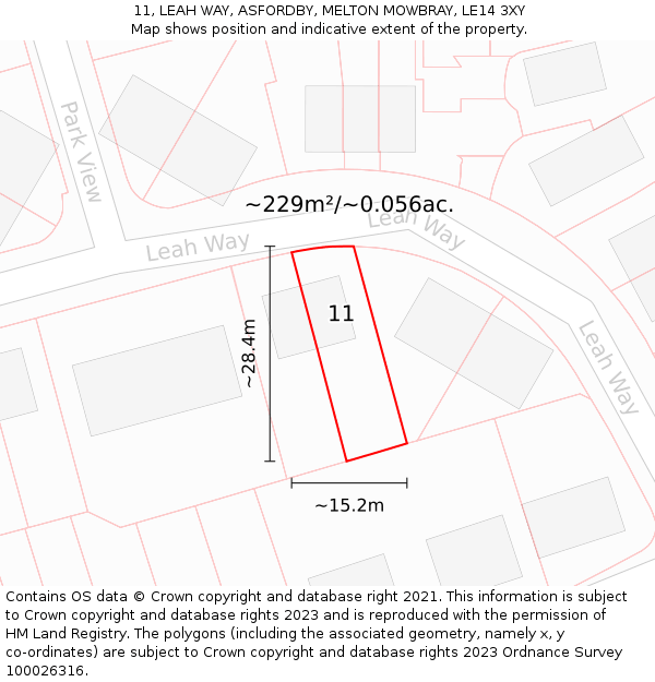 11, LEAH WAY, ASFORDBY, MELTON MOWBRAY, LE14 3XY: Plot and title map