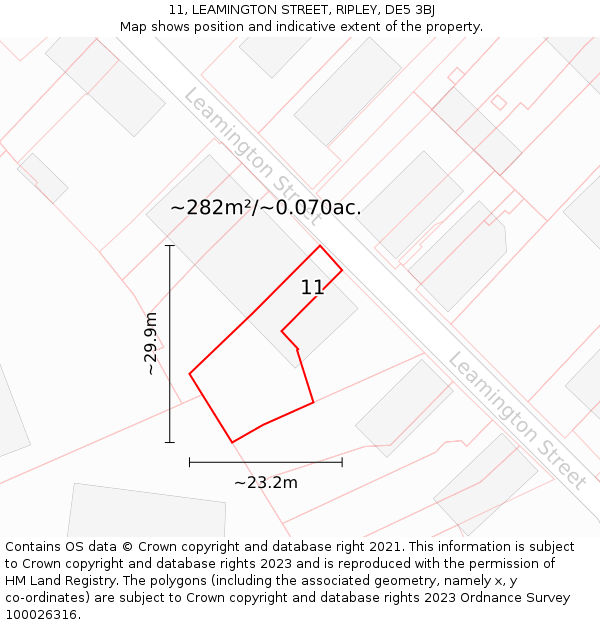 11, LEAMINGTON STREET, RIPLEY, DE5 3BJ: Plot and title map