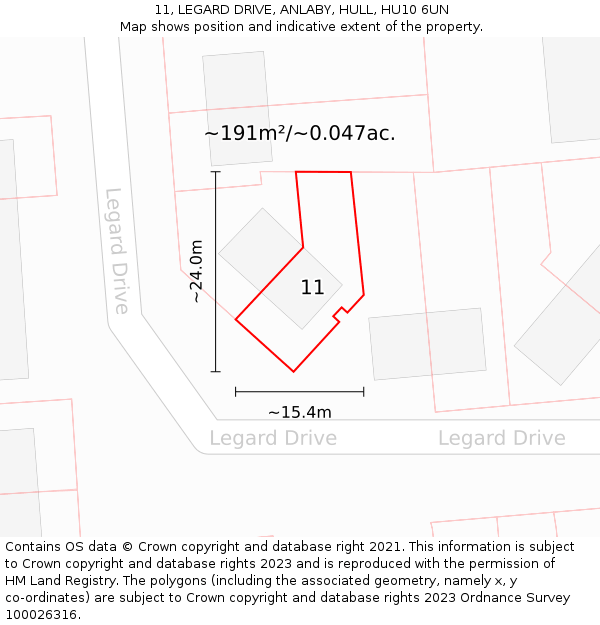 11, LEGARD DRIVE, ANLABY, HULL, HU10 6UN: Plot and title map