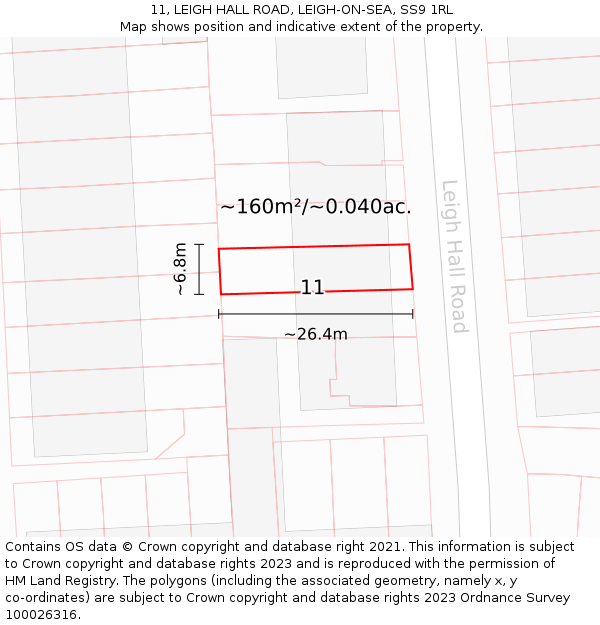 11, LEIGH HALL ROAD, LEIGH-ON-SEA, SS9 1RL: Plot and title map